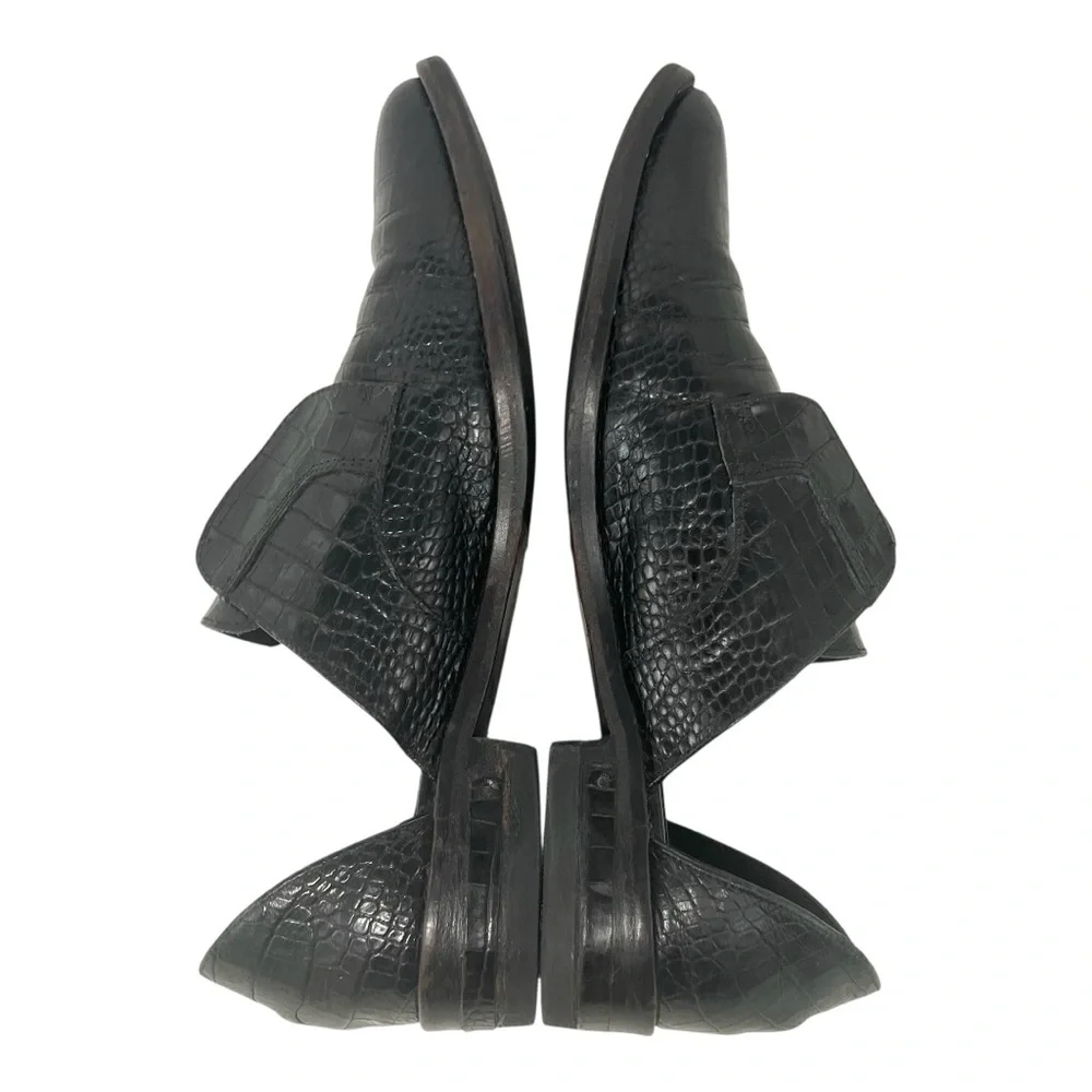 Freda Salvador Black Leather Croc Embossed D'Orsay Slip On Loafer Flat Women 7.5 - Picture 12 of 15